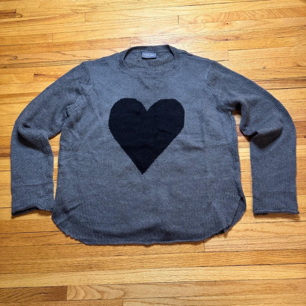 Wooden Ships Paola Buendia Gray Heart Mohair Blend Knit Sweater M/L Relaxed FLAW